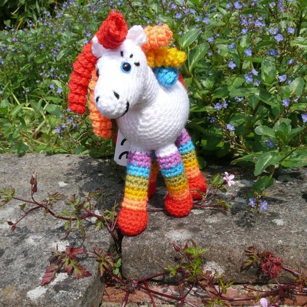 Hippolyta the White Rainbow Horse Crochet soft toy