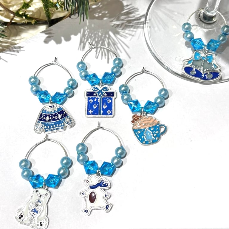 Christmas Theme Wine Glass Charms,