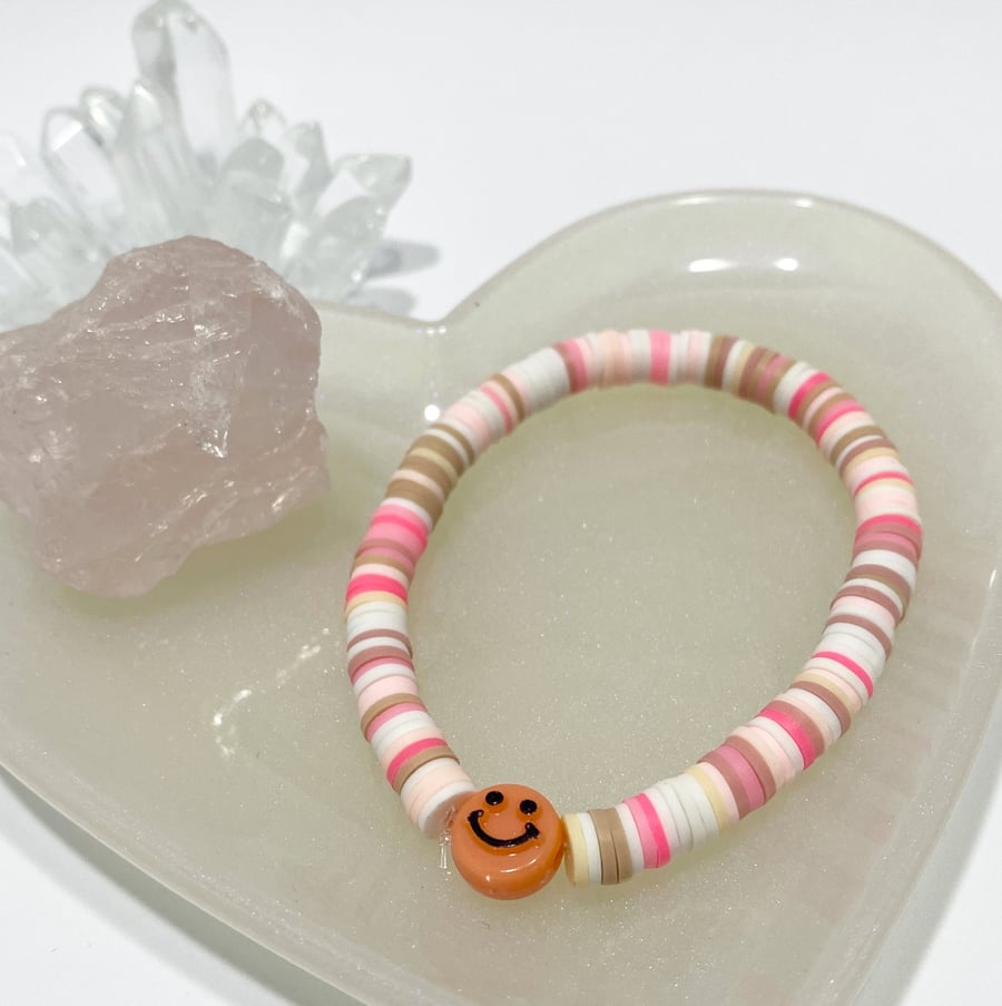 Clay Bead Bracelet With Smiley Face