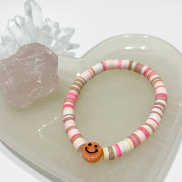 Clay Bead Bracelet With Smiley Face