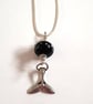 Black Lampwork Glass Necklace - Silver Whale or Mermaid Tail Pendant - Image 1