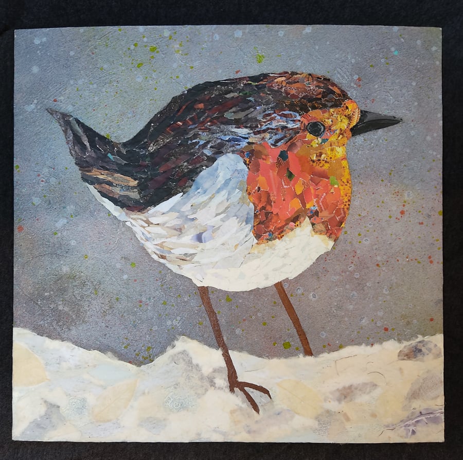 Robin Redbreast - Original picture. Mixed media & paper collage wall art 