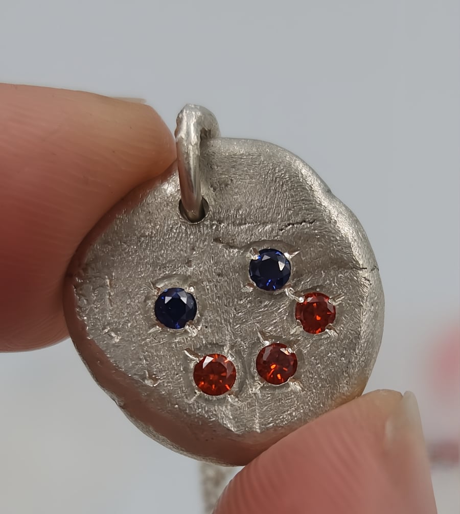 Radiant Joy; Molten Silver Smiley Face Pendant with CZ Gemstones