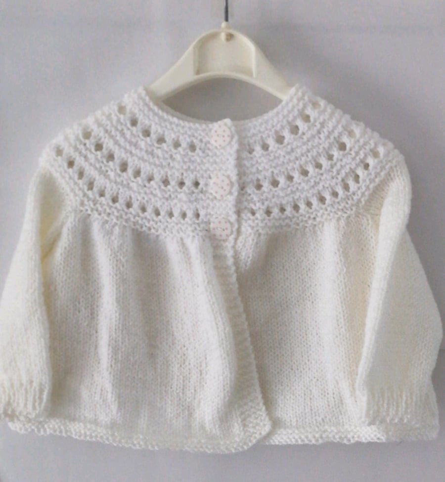 3-6 months hand knitted cardigan in white