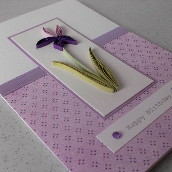 Quilled handmade birthday card, quilling iris