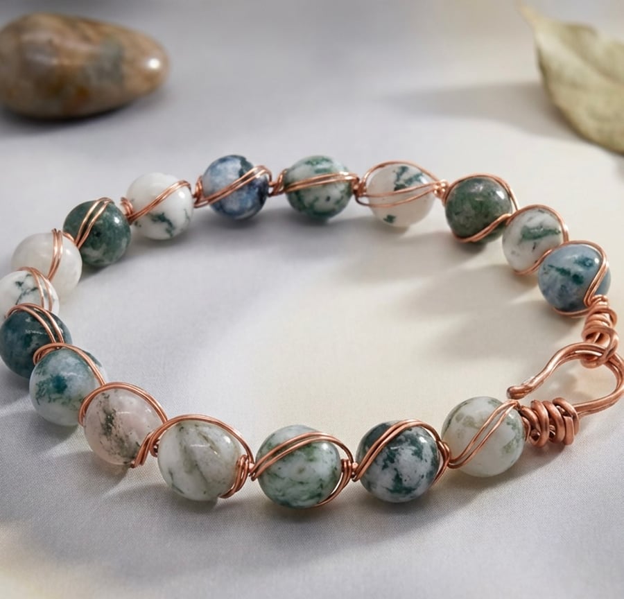 Wire Wrapped Tree Agate Bangle