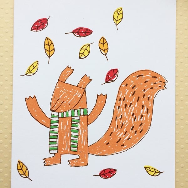 Hello Squirrel - Screenprinted Card