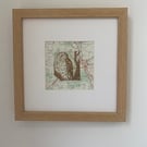 Owl original screen print on a map of New Galloway - in oak frame.