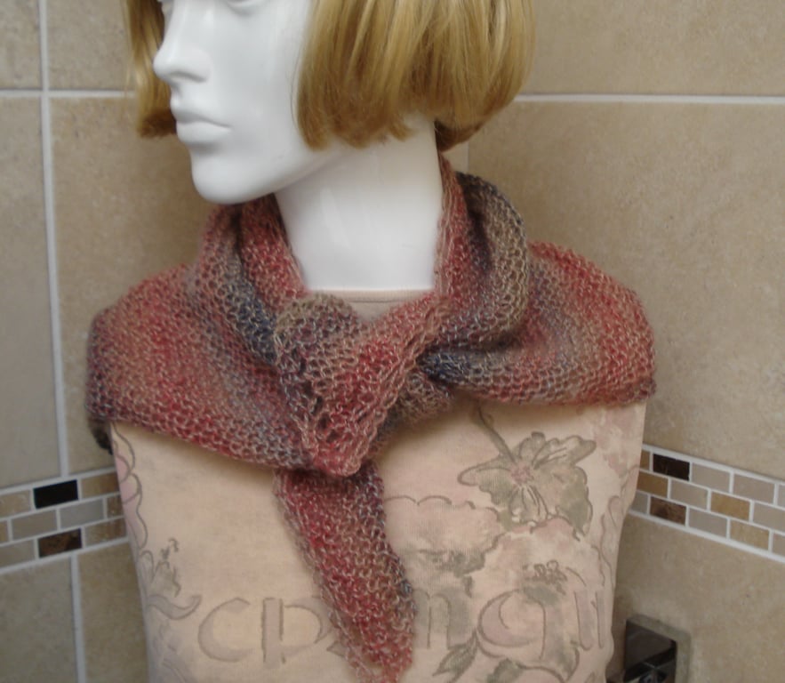 Pretty Medium Shawl Neck Scarf Knitted In Acrylic, Wool and Mohair (R818)