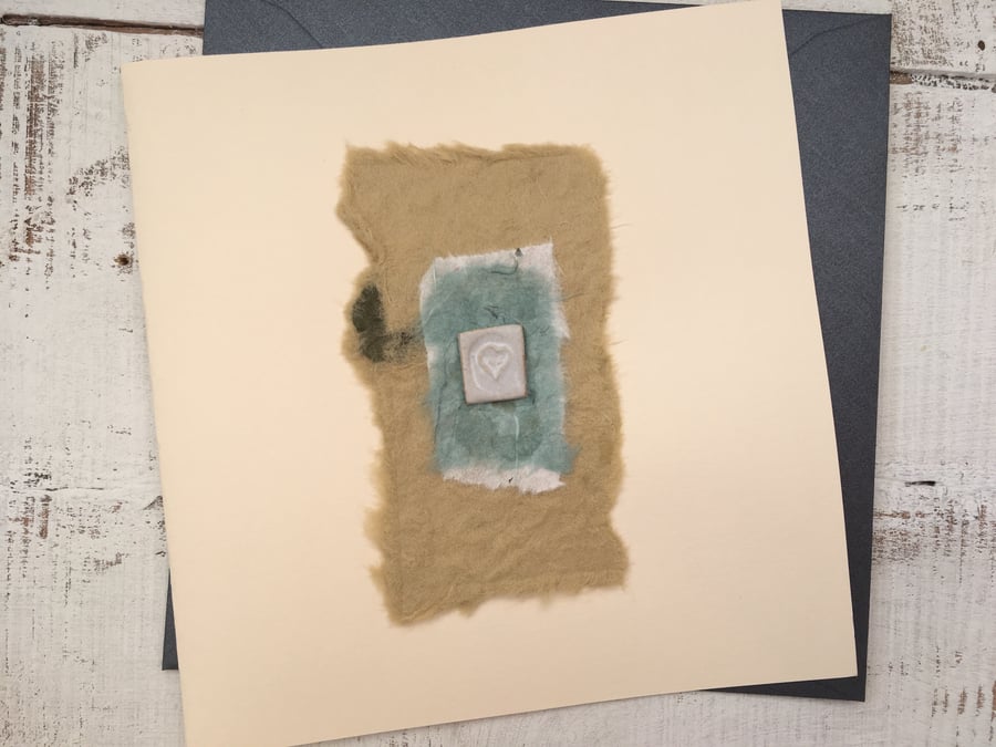 Handmade ceramic Gift card, one off, blank greetings card, ceramic design 