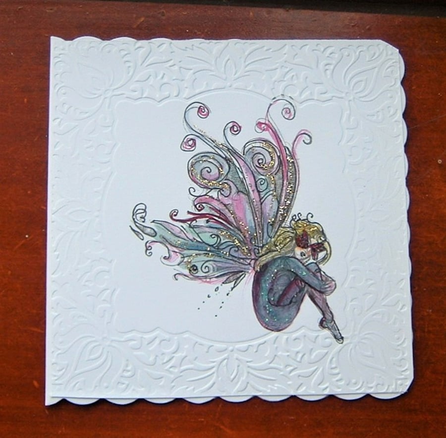 hand crafted fantasy fairy blank greetings card ( ref F 349)