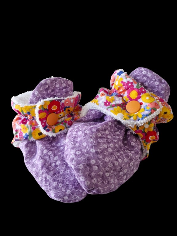 Unique handmade booties, for babies 3-6 months, cotton & bamboo terry towelling