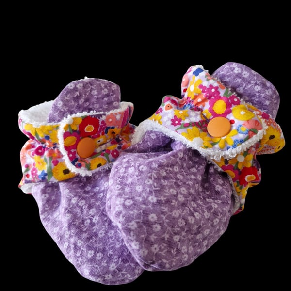 Unique handmade booties, for babies 3-6 months, cotton & bamboo terry towelling