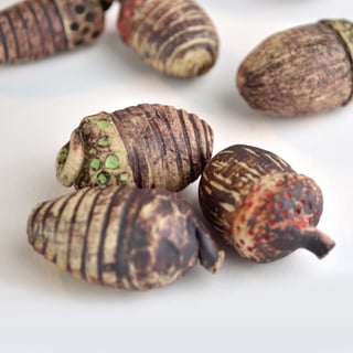 Ceramic Acorns - set of three rustic handmade acorns for a nature display