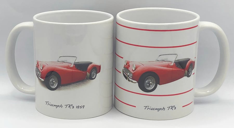 Triumph TR3 1958 - 11oz Ceramic Mug - Plain or Stripy Design