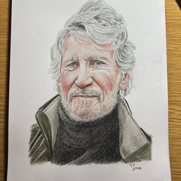 Original artwork portrait of Roger Waters of Pink Floyd