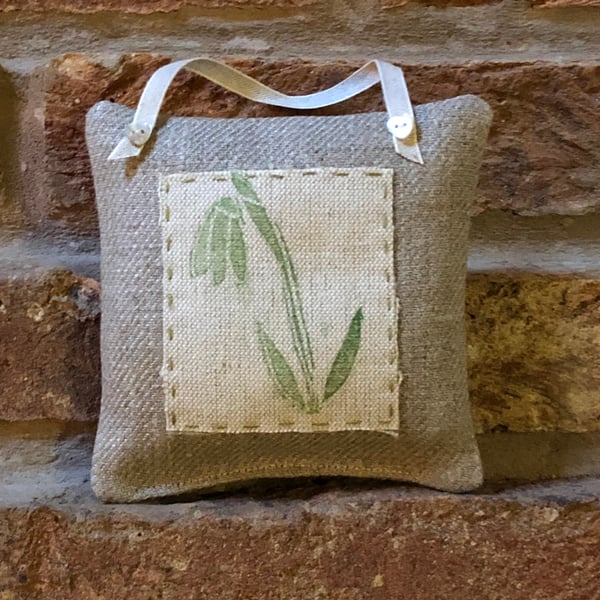 Hand Printed Hanging Lavender Sachet- Snowdrop