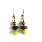 Earthy African Boho green brown and olive bead style drop dangle earrings