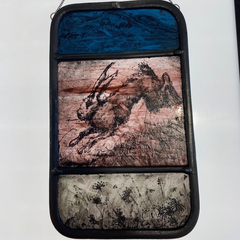 Running hare stained glass light catcher