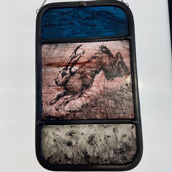 Running hare stained glass light catcher