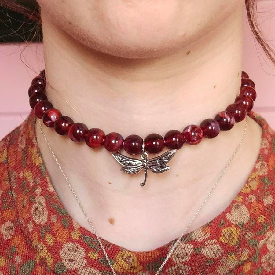 Dragonfly beaded choker necklace 