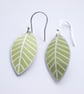 Olive green leaf oval earrings - Image 2