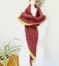 British Wool Scarf, Dahlia Shawl, Red & Yellow Crochet Neck Warmer