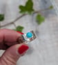 Sterling Silver Oval Patterned Amazonite Wide Band Ring - UK Size P - JBJ4036