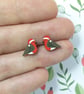 Christmas Robin Earrings, Xmas Studs, Silver Plated or Sterling Silver Backs - Image 2