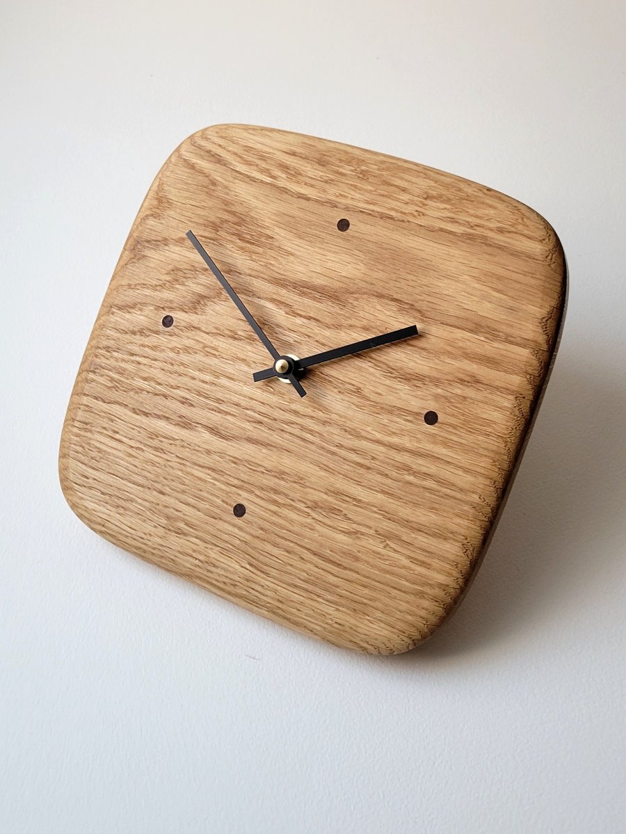 Wall Clock Square - Oak & Black Hands Walnut Dot Indicators