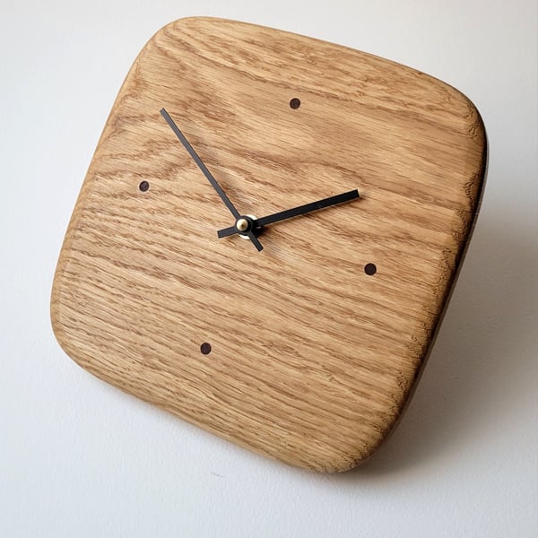 Wall Clock Square - Oak & Black Hands Walnut Dot Indicators