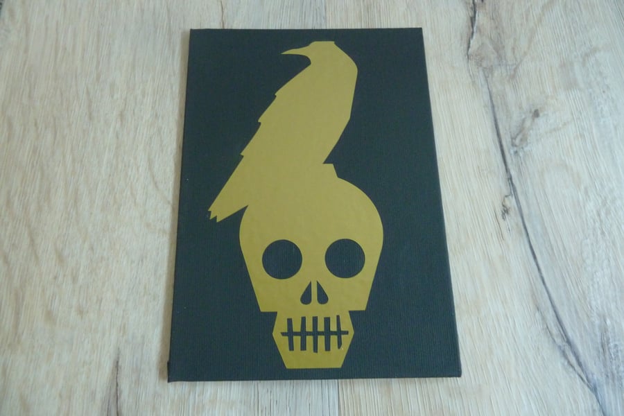 skull and raven postcard canvas