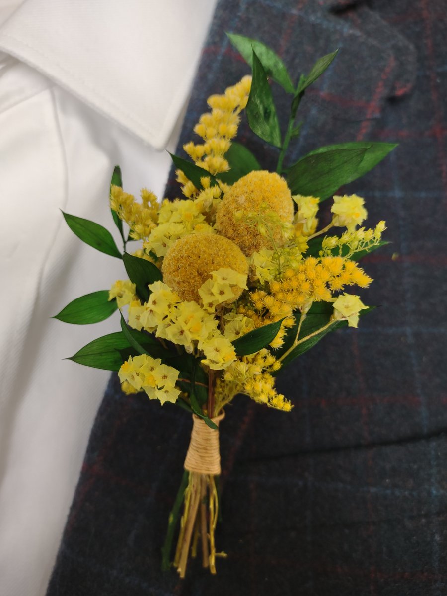 Dried Flower Yellow Buttonhole perfect for your Spring Summer Wedding