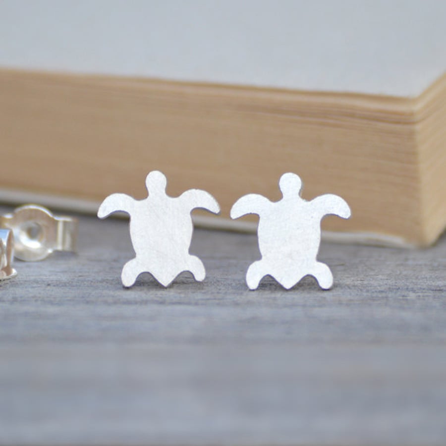 Sea Turtle Earring Studs In Sterling Silver