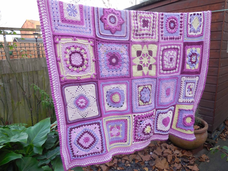 Purple Dreams Crochet Sampler Blanket or Throw