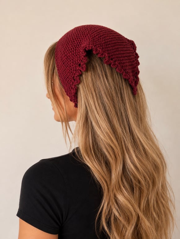 Handmade Cotton Knit Bandana, Women's Head Scarf, Organic Cotton Hair Scarf, Boh