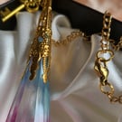 Pink, Blue And Gold Resin Pendant Necklace 