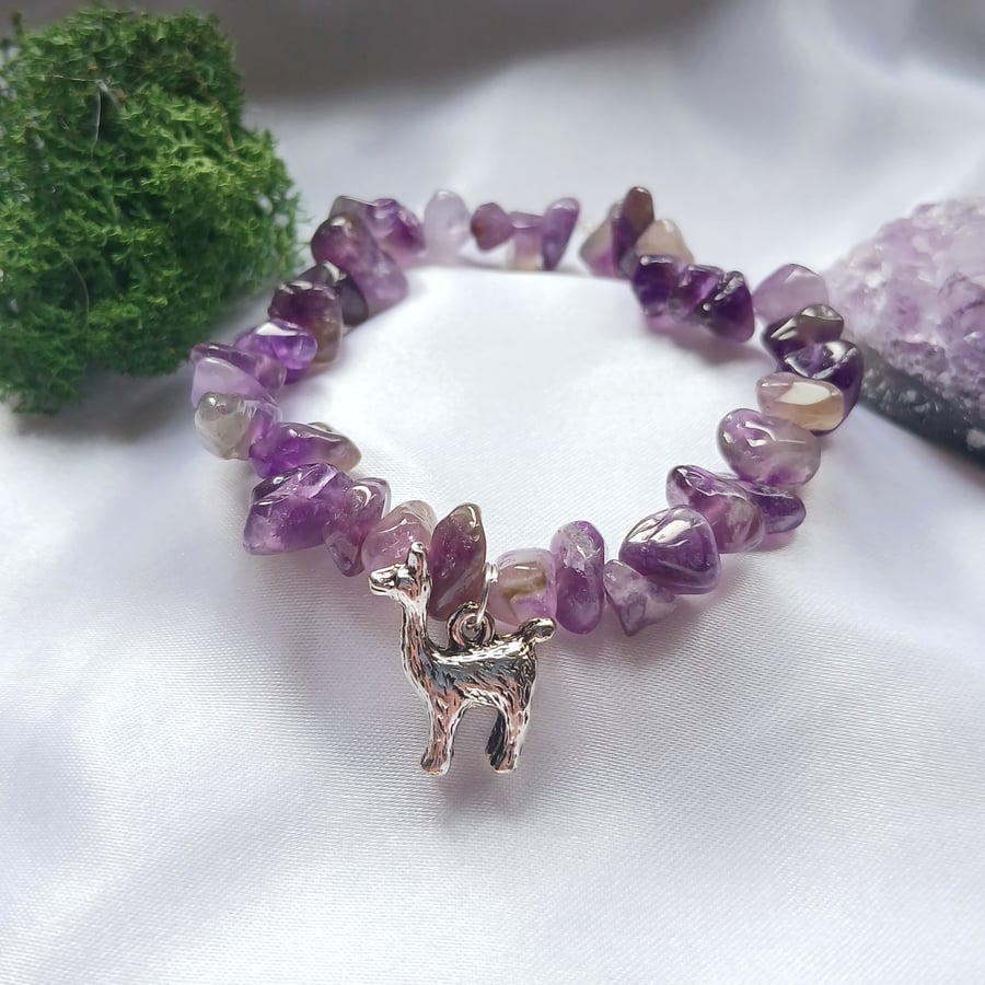 Amethyst Llama Alpaca Bracelet