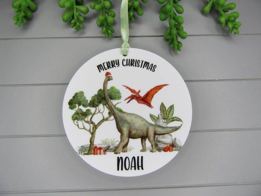 Personalised Christmas Dinosaur Ornament Keepsake, Gift for A Boy. 