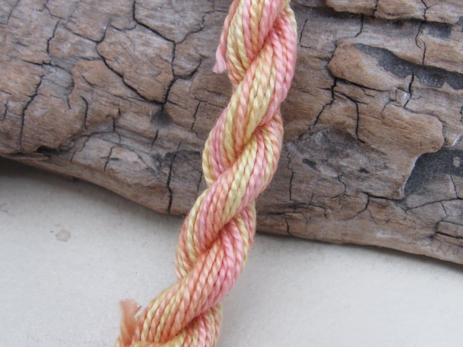15m Natural Dye Space Dyed Yellow Pink Cotton Perle 5 Thread Floss