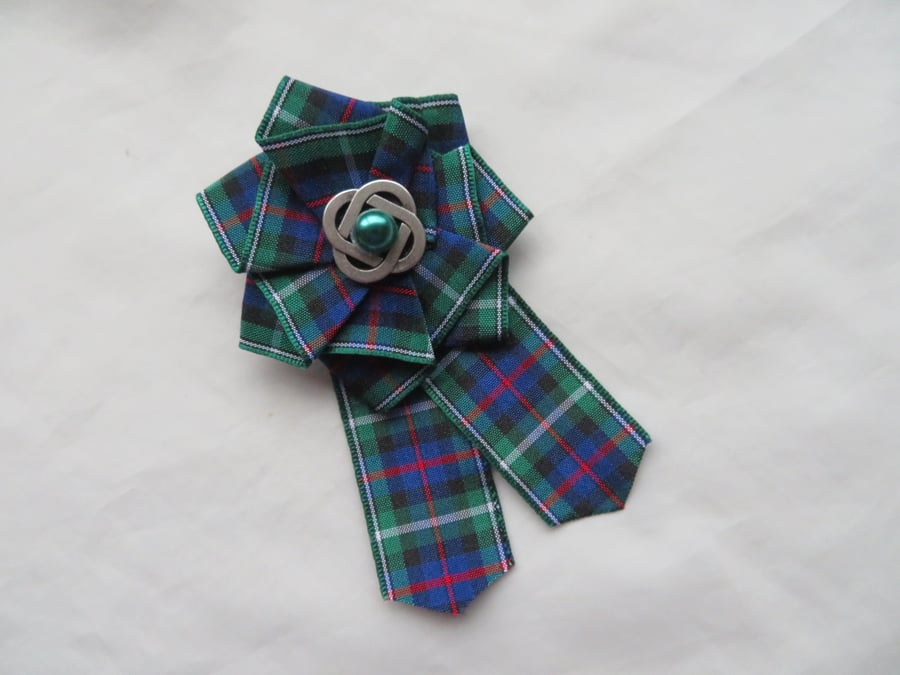 MacKenzie Tartan Celtic Ribbon Ruffle Rosette Mini Clip Rosette  