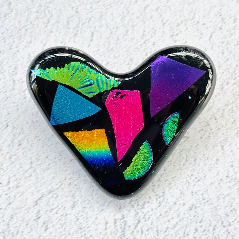 Cosmos dichroic glass heart brooch