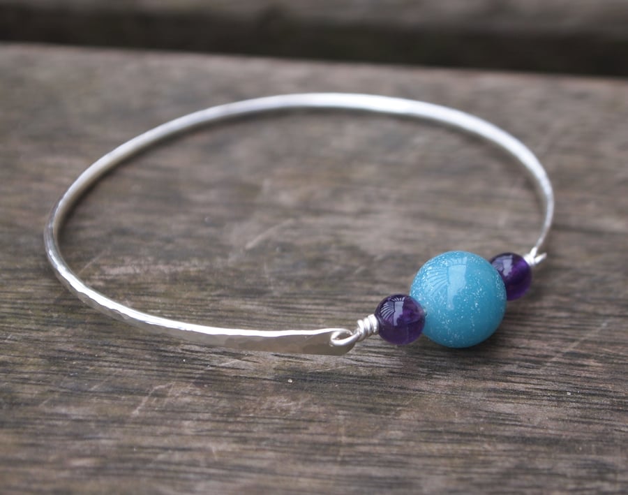 Sterling silver bangle with semi-precious stone beads