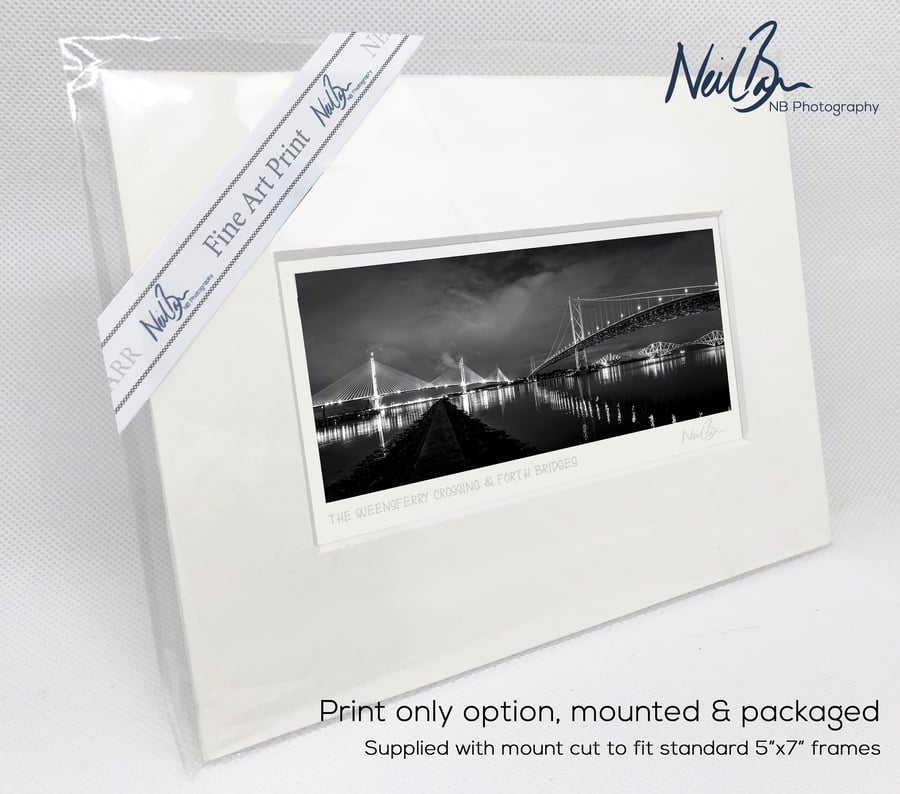 The Three Forth Road & Rail Bridges Scotland Mono - A6 (7"x 5") Unframed Print