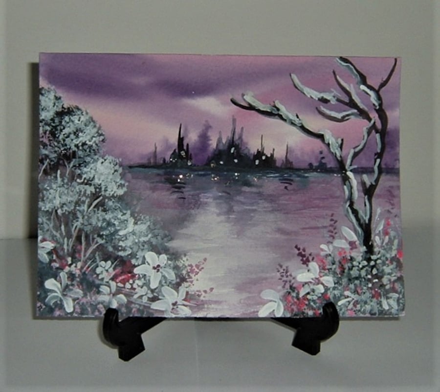 fantasy art landscape  watercolour original painting ( ref F 852 )