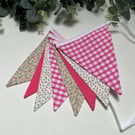Handmade Floral Fabric Bunting: Pink & Green Home Decor