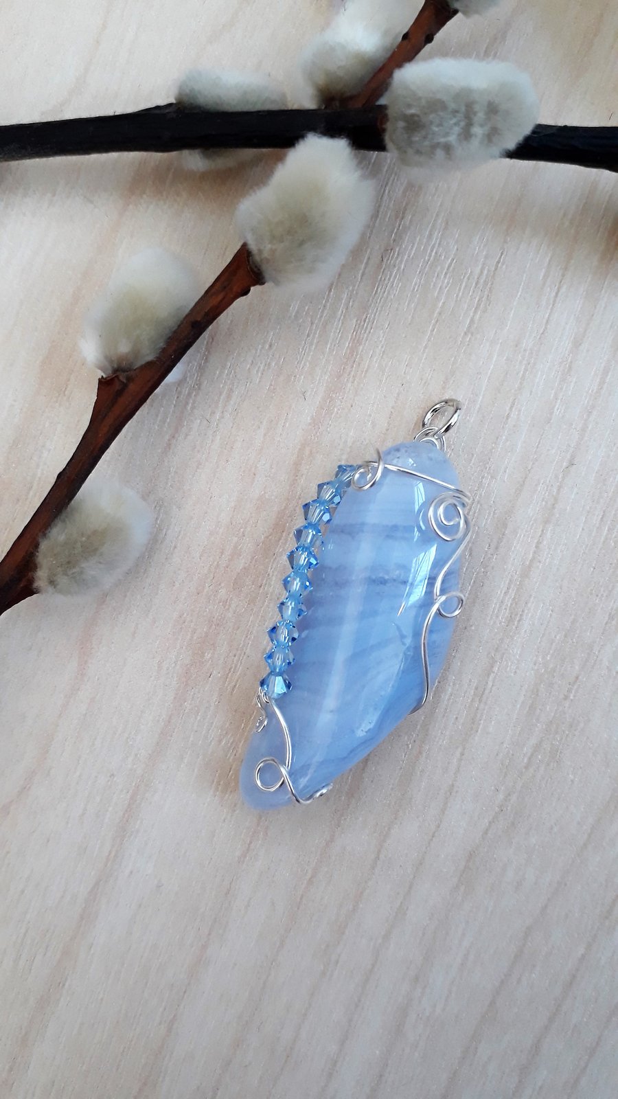 Blue Lace Agate Wire Wrapped Pendant