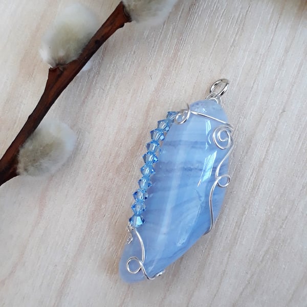 Blue Lace Agate Wire Wrapped Pendant