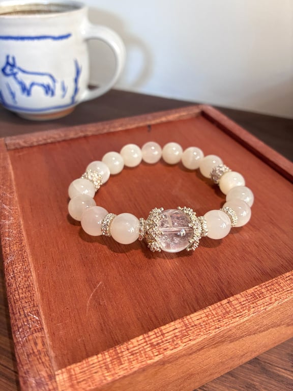 White Moonstone & White Phantom Quartz Bracelet