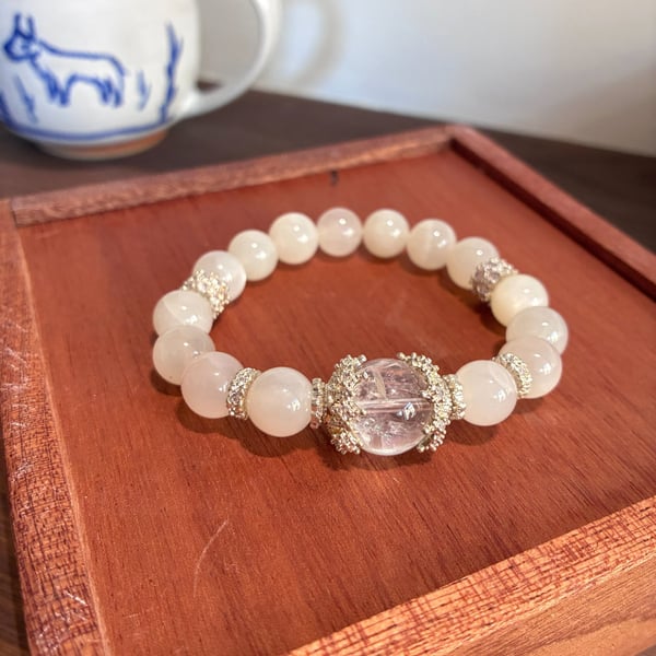 White Moonstone & White Phantom Quartz Bracelet
